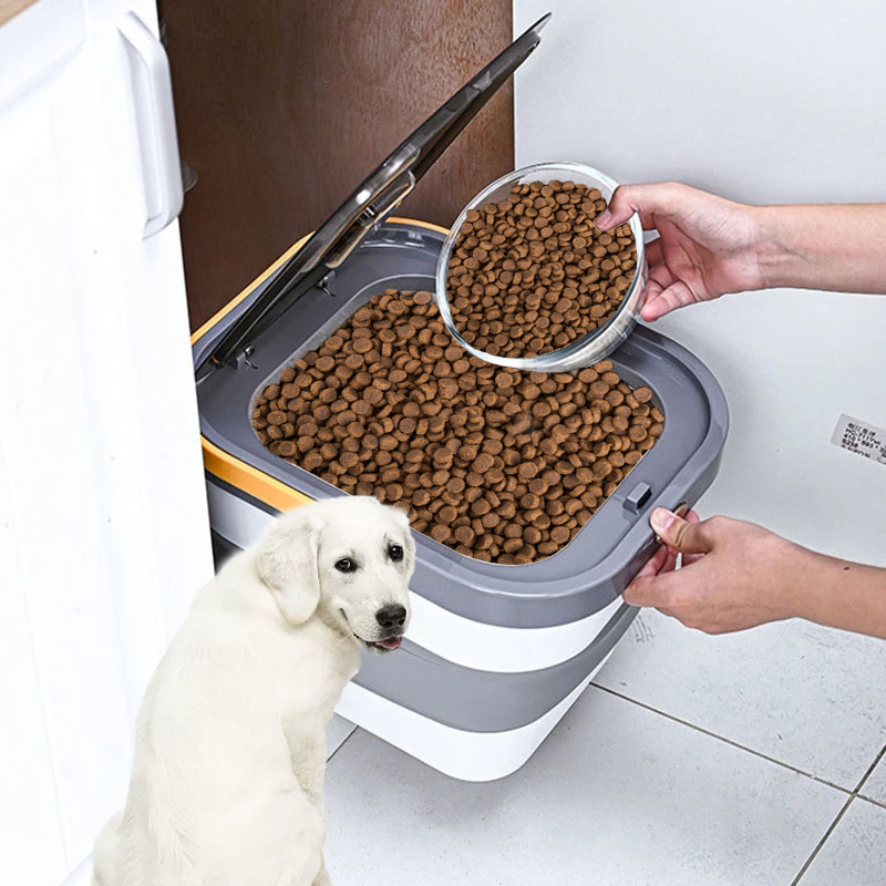 Opvouwbare voedselcontainer voor huisdieren van 10 kg voor honden en katten, emmer voor droogvoer, huishoudelijke rijst, verzegelde container, accessoires voor huisdieren